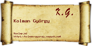 Kolman György névjegykártya